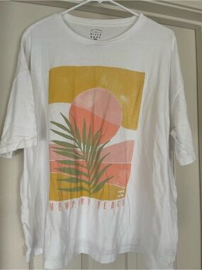 Billabong White Graphic Tee with Sunset Newport Beach